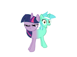 Size: 4719x3525 | Tagged: artist needed, safe, lyra heartstrings, twilight sparkle, pony, unicorn, g4, conjoined, duo, duo female, female, frown, fusion, glare, grin, grumpy, hilarious in hindsight, irrational exuberance, looking at you, mare, pushmi-pullyu, simple background, smiling, transformation, transparent background, twyra (fusion), we have become one, what has magic done, what has science done, wide eyes
