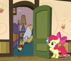 Size: 425x363 | Tagged: safe, apple bloom, g4, my little pony: friendship is magic, somepony to watch over me, apple closet, door, exploitable meme, homer simpson, male, meme, the simpsons