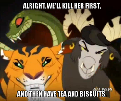 Size: 541x454 | Tagged: safe, screencap, chimera sisters, chimera, g4, somepony to watch over me, image macro, meme, monty python, monty python and the holy grail, multiple heads, three heads