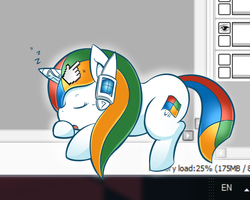 Size: 1250x1000 | Tagged: safe, artist:vavacung, oc, oc only, pony, unicorn, female, mare, microsoft windows, onomatopoeia, os pony, sleeping, solo, sound effects, windows 7, zzz