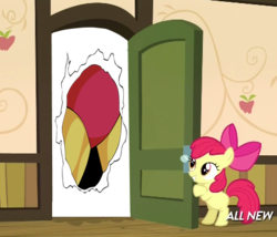 Size: 425x363 | Tagged: safe, apple bloom, g4, my little pony: friendship is magic, somepony to watch over me, apple closet, door, exploitable meme, gutsman's ass, meme