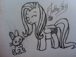 Size: 2592x1936 | Tagged: safe, artist:rainbow-pastel, angel bunny, fluttershy, g4, traditional art