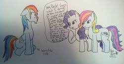 Size: 2549x1321 | Tagged: safe, artist:rainbow-pastel, rainbow dash, rainbow dash (g3), rarity, g3, g4, traditional art