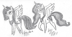 Size: 1126x576 | Tagged: safe, artist:rainbow-pastel, princess luna, g4, monochrome, traditional art