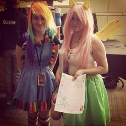 Size: 757x757 | Tagged: safe, artist:rainbow-pastel, fluttershy, rainbow dash, human, equestria girls, g4, cosplay, irl, irl human, photo