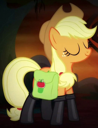 Size: 522x675 | Tagged: safe, screencap, applejack, g4, somepony to watch over me, eyes closed, female, fireproof boots, solo