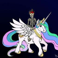 Size: 900x900 | Tagged: artist needed, safe, princess celestia, oc, undead, g4, drawfag, king wiggy, skeleton