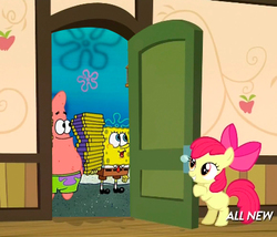 Size: 425x363 | Tagged: safe, apple bloom, g4, my little pony: friendship is magic, somepony to watch over me, apple closet, chocolate, chocolate with nuts, door, exploitable meme, male, meme, patrick star, spongebob squarepants, spongebob squarepants (character)