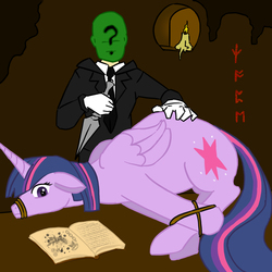 Size: 1800x1800 | Tagged: safe, artist:mylittleponbees, twilight sparkle, oc, oc:anon, alicorn, human, pony, g4, bondage, book, dagger, female, hogtied, imminent murder, lying, mare, on side, sacrifice, tied, tied up, twilight sparkle (alicorn)