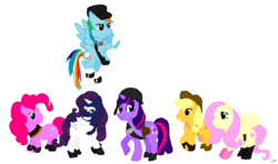 Size: 1073x634 | Tagged: safe, artist:mochifairy, applejack, fluttershy, pinkie pie, rainbow dash, rarity, twilight sparkle, g4, crossover, heavy (tf2), mane six, medic, medic (tf2), scout (tf2), sniper, sniper (tf2), soldier, soldier (tf2), spy, spy (tf2), team fortress 2