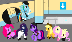 Size: 1073x634 | Tagged: safe, artist:mochifairy, applejack, fluttershy, pinkie pie, rainbow dash, rarity, twilight sparkle, g4, crossover, heavy (tf2), mane six, medic, medic (tf2), scout (tf2), sniper, sniper (tf2), soldier, soldier (tf2), spy, spy (tf2), team fortress 2