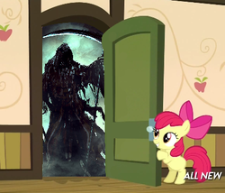 Size: 425x363 | Tagged: safe, apple bloom, g4, my little pony: friendship is magic, somepony to watch over me, apple closet, door, exploitable meme, grim reaper