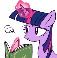 Size: 373x383 | Tagged: safe, artist:nmnkgskds, twilight sparkle, g4, annoyed, book, female, pixiv, solo