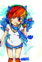 Size: 683x996 | Tagged: safe, artist:wendysakana, rainbow dash, human, g4, female, humanized, solo, tongue out, wink