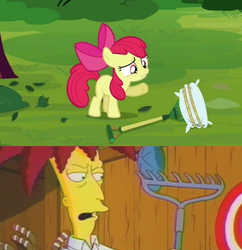 Size: 597x616 | Tagged: safe, screencap, apple bloom, g4, somepony to watch over me, male, meme, rake, sideshow bob, the simpsons