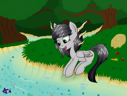 Size: 6666x5000 | Tagged: safe, artist:axioma_dice, oc, oc only, pony, absurd resolution, river, solo, wood