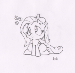 Size: 1035x1000 | Tagged: safe, artist:dfectivedvice, fluttershy, g4, female, grayscale, monochrome, sketch, solo, traditional art