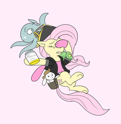 Size: 697x714 | Tagged: safe, artist:metal-kitty, angel bunny, fluttershy, pegasus, pony, g4, crossover, female, jar, jarate, mare, pee in container, sniper, sniper (tf2), snipershy, solo, team fortress 2, urine