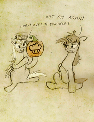 Size: 600x779 | Tagged: dead source, safe, artist:foxinshadow, derpy hooves, twilight sparkle, pegasus, pony, ask friendly twilight, g4, ask, female, halloween, hat, holiday, jack-o-lantern, mare, pumpkin, tumblr