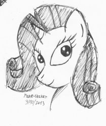 Size: 817x978 | Tagged: safe, artist:mane-shaker, rarity, pony, unicorn, g4, female, looking at you, monochrome, solo, traditional art