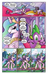 Size: 662x1018 | Tagged: safe, idw, official comic, princess celestia, raven, spike, alicorn, dragon, pony, unicorn, friends forever #3, g4, my little pony: friends forever, spoiler:comic, comic, dragons riding ponies, ethereal mane, female, idw advertisement, male, mare, preview, riding, speech bubble, spike riding celestia