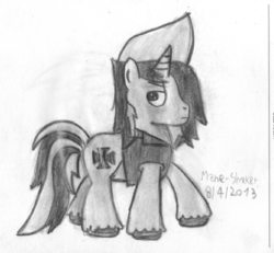 Size: 673x622 | Tagged: safe, artist:mane-shaker, oc, oc only, pony, unicorn, monochrome, pencil drawing, solo, traditional art