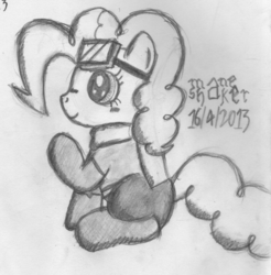 Size: 718x731 | Tagged: safe, artist:mane-shaker, pinkie pie, earth pony, pony, g4, female, monochrome, pencil drawing, solo, traditional art