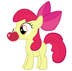 Size: 1197x1185 | Tagged: safe, artist:kuren247, apple bloom, earth pony, pony, g4, apple, female, filly, foal, mouth hold, simple background, solo, transparent background