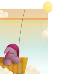 Size: 6500x8500 | Tagged: safe, artist:snowyglaze, pinkie pie, g4, absurd resolution, balloon, cloud, female, flying, out of frame, pinkamena diane pie, sad, solo