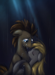 Size: 1200x1650 | Tagged: safe, artist:ardail, derpy hooves, doctor whooves, time turner, pegasus, pony, g4, duo, dying, female, mare, sad