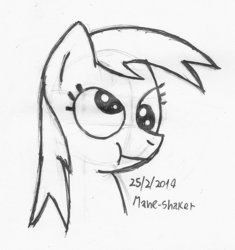 Size: 866x922 | Tagged: safe, artist:mane-shaker, derpy hooves, pony, g4, derp, female, monochrome, silly, silly pony, solo, traditional art