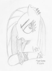 Size: 764x1046 | Tagged: safe, artist:mane-shaker, pinkie pie, g4, female, monochrome, pencil drawing, piercing, pinkamena diane pie, punkamena, solo, tattoo, tongue out, tongue piercing, traditional art