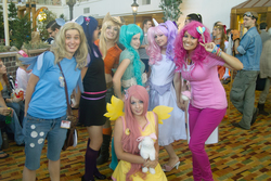 Size: 2640x1760 | Tagged: safe, applejack, derpy hooves, fluttershy, pinkie pie, sweetie belle, twilight sparkle, human, g4, cosplay, irl, irl human, photo