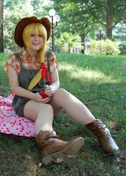 Size: 700x978 | Tagged: safe, artist:envelcosplay, applejack, human, g4, cosplay, irl, irl human, photo, solo