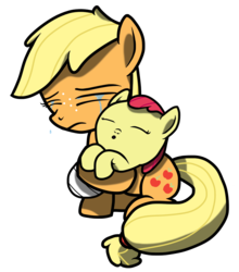 Size: 1000x1136 | Tagged: safe, artist:bigshot232, apple bloom, applejack, earth pony, pony, g4, baby, baby pony, crying, filly, foal, newborn, sad, sleeping