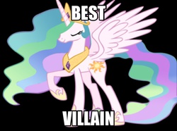 Size: 1494x1112 | Tagged: safe, princess celestia, alicorn, pony, g4, antagonist, are you kidding me, background pony strikes again, duckery in the description, female, image macro, meme, op is a duck, op is trying to start shit, pinklestia, solo, tyrant celestia