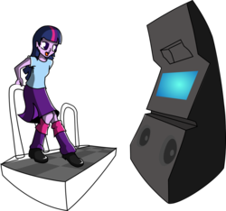 Size: 924x865 | Tagged: safe, artist:mindofnoodles, twilight sparkle, equestria girls, g4, awesome, cute, dance dance revolution, dancing, female, rhythm game, solo, wip