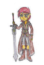 Size: 738x1082 | Tagged: safe, artist:swordmaster200, babs seed, equestria girls, g4, alternate hairstyle, alternate universe, claymore, equestria chronicles, female, humanized, mercenary, solo, sword, warrior