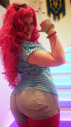 Size: 600x1068 | Tagged: safe, artist:glasmond, pinkie pie, human, g4, ass, butt, cosplay, irl, irl human, meetup, photo, solo