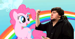 Size: 637x334 | Tagged: safe, pinkie pie, human, g4, are you ready for the summer?, irl, irl human, jontron, jontron thread, meatball, nightshade: the claws of heugh, photo