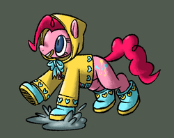 Size: 1959x1548 | Tagged: safe, artist:tinybeasts, pinkie pie, g4, boots, galoshes, puddle, rain boots, raincoat