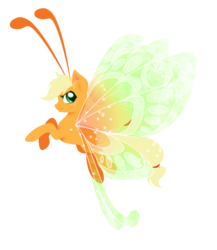 Size: 1024x1180 | Tagged: safe, artist:fuyusfox, applejack, breezie, g4, applebreezie, breeziefied, colored wings, female, flying, gradient wings, simple background, solo, sparkly wings, species swap, wings