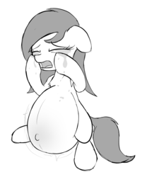 Size: 963x1195 | Tagged: safe, artist:bumpywish, oc, oc only, oc:blue drip, belly, belly button, crying, monochrome, mood swing, pregnant, sad, solo