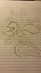 Size: 1080x1920 | Tagged: safe, artist:lightningnickel, applejack, g4, female, lasso, lined paper, mouth hold, rope, sketch, solo, traditional art