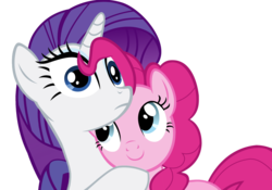 Size: 1920x1342 | Tagged: safe, pinkie pie, rarity, g4, hug, simple background, smiling, transparent background, vector