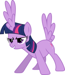 Size: 6000x6954 | Tagged: safe, artist:vladimirmacholzraum, twilight sparkle, alicorn, pony, g4, absurd resolution, butt wings, female, glare, grin, mare, not salmon, simple background, smirk, solo, transparent background, twilight sparkle (alicorn), vector, wat, wing horns, wing tail, wings