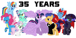 Size: 1000x500 | Tagged: safe, flash sentry, lyra heartstrings, pinkie pie, rainbow dash, rarity, sweetie belle, trixie, twilight sparkle, alicorn, pony, equestria daily, g4, anniversary, april fools, clothes, exploitable meme, female, mare, meme, scarlet witch, socks, striped socks, sweetie bot, twilight sparkle (alicorn), waifu thief, wat, wonderbolts uniform