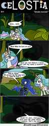 Size: 1300x3341 | Tagged: safe, artist:bredgroup, princess celestia, princess luna, alicorn, pony, comic:celostia, g4, :o, bandage, comic, female, frown, injured, injured wing, looking back, lost, mare, open mouth, prone, raised hoof, smoke monster, speech bubble, text, translation, wide eyes