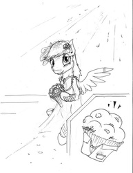 Size: 786x1017 | Tagged: safe, artist:php64, derpy hooves, pegasus, pony, g4, cargo ship, clothes, dress, female, mare, monochrome, muffin, shipping, that pony sure does love muffins, wedding