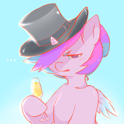 Size: 1280x1280 | Tagged: safe, artist:cold-blooded-twilight, twilight sparkle, alicorn, semi-anthro, cold blooded twilight, g4, alcohol, alternate hairstyle, arm hooves, champagne, dapper, fancy, glass, hat, top hat, twilight sparkle (alicorn), wine